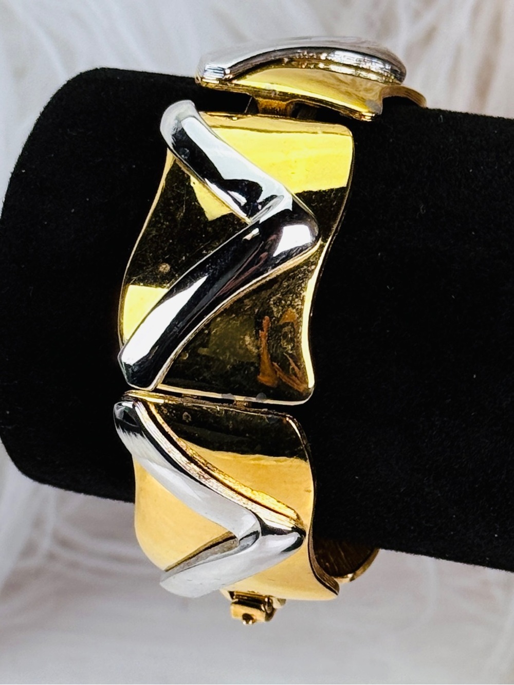 Vintage weighted, two tone Goldtone / Silvertone wide band bracelet
